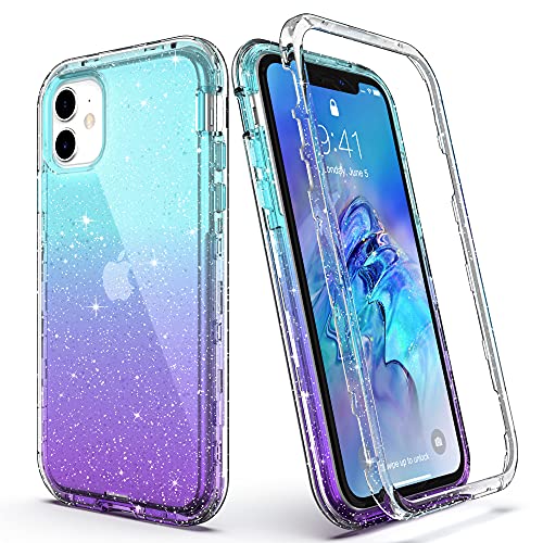 ULAK Compatible with iPhone 11 Case Glitter, Cute Sparkly Shockproof Protective Phone Case Designed for Women Girls, Durable 3 in 1 Bumper Cover for iPhone 11 6.1 inch, Gradient Purple