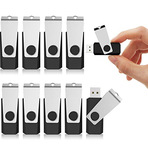 KEXIN 10 Pack 64GB Flash Drive USB Flash Drive Thumb Drive Memory Stick USB Drive Swivel Drive Jump Drive Black (64 GB, 10 Pack)