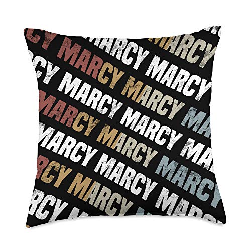 Custom Marcy Gifts & Designs for Girls Vintage First Name Pattern Retro Forename Gift for Marcy Throw Pillow, 18×18, Multicolor