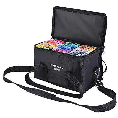 Dabo&Shobo 120 Color Alcohol Marker Pens， Bright Permanent ，for Coloring Art Markers for Kids, Adults Coloring Book, ， Wide Chisel and Thin Head Double-Head Design Equipped with, Black Suitcase