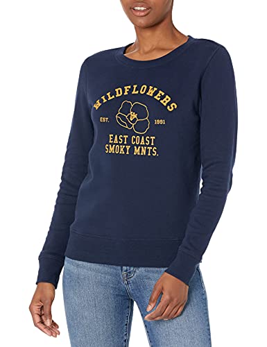 Amazon Essentials Women’s Classic-Fit Long-Sleeve Graphic Crewneck Sweatshirt, Navy, Wildflowers, Small