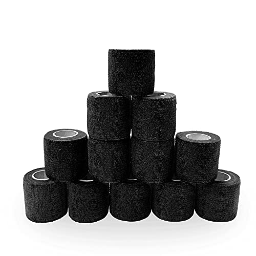 Black Self Adhesive Bandage Wrap 2 inch x 5 Yards, Medical Cohesive Bandage Self Adherent Wrap, Vet Wrap Athletic Tape Ideal for Sports, First Aid, Knee, Ankle and Wrist Sprains (12 Pack)