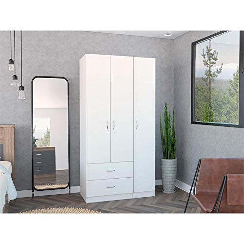 BOWERY HILL Storage Unit 3 Doors and 2 Drawers Bedroom Armoire in White