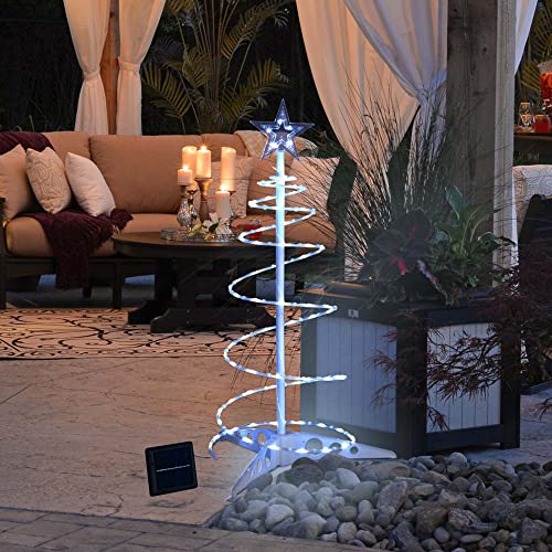 Yescom 2Ft LED Christmas Spiral Light with Star Finial Solar Panel New Year Decoration