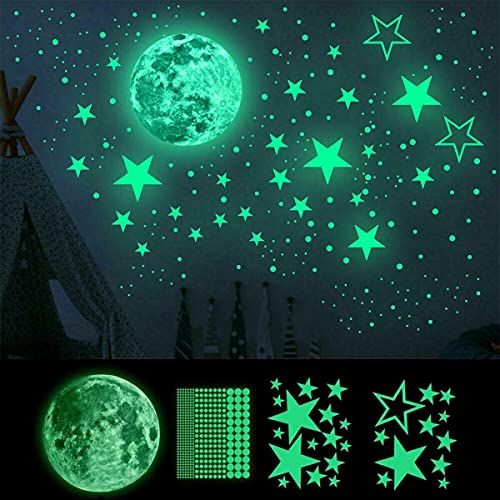 Homics Glow in The Dark Moon and Stars for Ceiling Nursery Wall Decals Stickers Luminous at Night for Kids Bedding Room