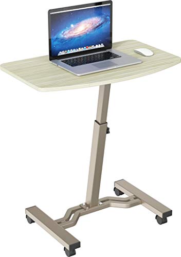 SHW Height Adjustable Mobile Laptop Stand Desk Rolling Cart, Height Adjustable from 28” to 33”, Maple