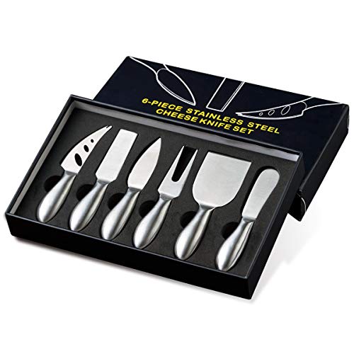 Cheese Knife Set, Cream Parmesan Cheese Knives Spreader Fork, Charcuterie Board Accessories, Complete Stainless Steel, 6-pack