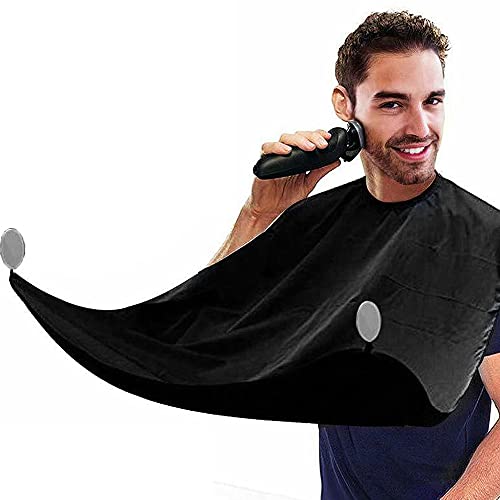 Leaflai Beard Apron, Non-Stick Shaving Hair Catcher for Men with 2 Suction Cups, Waterproof Beard Bib Cape Grooming set for Trimming, Best Christmas Gifts for Men – Black