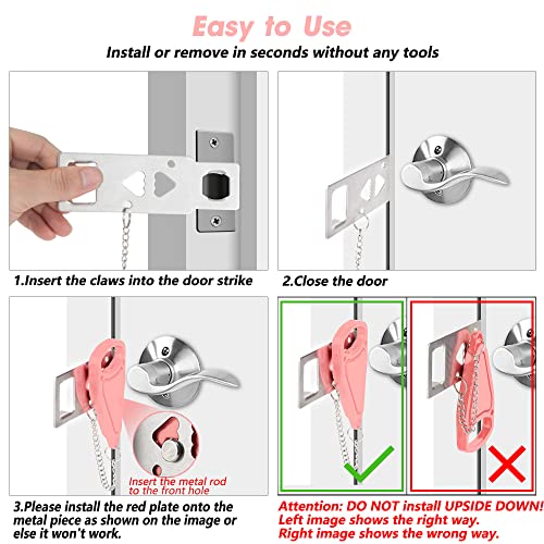 AceMining Portable Door Lock Home Security Door Locker Travel Lockdown Locks for Additional Safety and Privacy Perfect for Traveling Hotel Home Apartment College-Pink(1 Pack) | The Storepaperoomates Retail Market - Fast Affordable Shopping