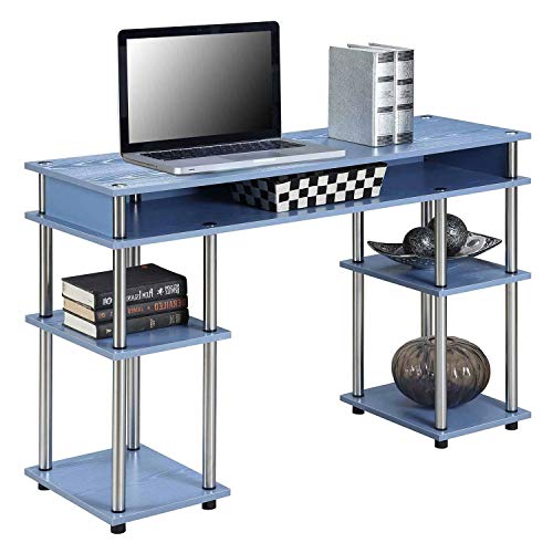 Thaweesuk Shop New Blue Finish Wood Student Desk Writing Table Laptop Computer Workstation Storage Wooden Office Home Furniture Engineered Metal Laminate Stainless Steel 30″ H x 47.25″ W x 15.75″ D