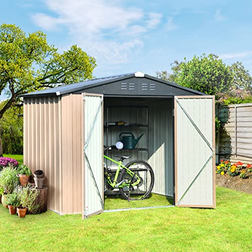 6×8 FT Storage Sheds Outdoor, Utility Steel Tool Sheds for Garden Backyard Lawn, Large Patio House Building with Lockable Door (Dark Grey)