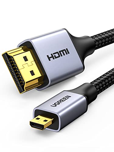 UGREEN 4K 60Hz Micro HDMI to HDMI Cable 3.3FT, Aluminum Shell Braided 2.0 HDMI Cord, HDR 3D ARC 18Gbps Compatible with Raspberry Pi 4 Hero 7/6/5 Sony A6000/A6300 Camera Nikon B500 Video Capture Card