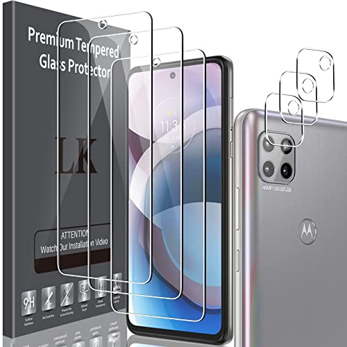 6 Pack LK 3 Pack Screen Protector + 3 Pack Camera Lens Protector Compatible with Motorola Moto One 5G Ace/Moto G 5G/Moto One 5G UW Ace, 9H Tempered Glass, Scratch-Resistant, Ultra-Thin, HD Clarity