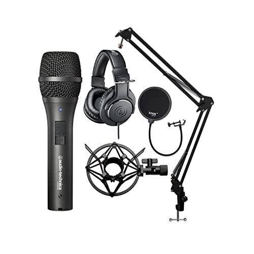 Audio-Technica AT2005USB Cardioid Dynamic Microphone and ATH-M20X Professional Headphones Bundle with Knox Gear Desktop Boom Arm Microphone Stand, Shock Mount and Pop Filter (4 Items)