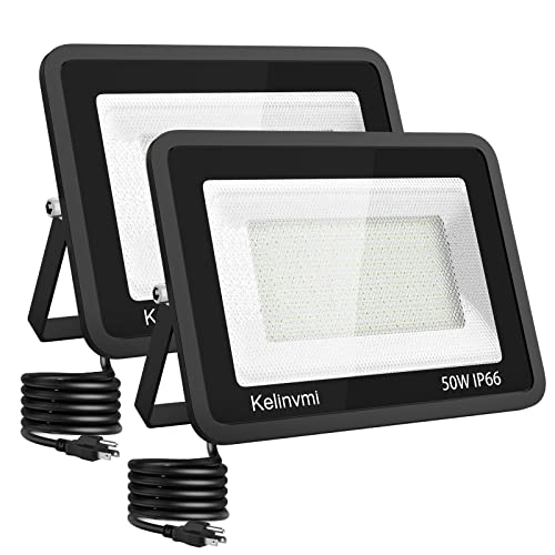 kelinvmi LED Flood Lights Outdoor 50W, Outdoor Security Light 5000lm High Brightness with Plug, 4200K Work Light with IP66 Outdoor Floodlights for Garage, Porch, Backyard, Playground
