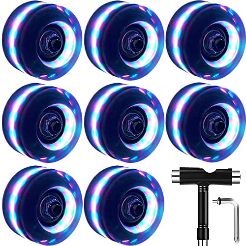 VNAKER 8Pcs Light Up Roller Skate Wheels with Tool Kit- Luminous Quad Roller Skate Wheels (Colorful-2)
