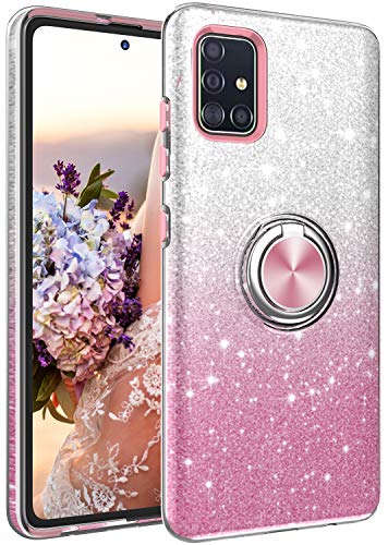 Samsang Galaxy A51 Case,Nicelycase Bling Sparkly Glitter Cute Phone Case for Women Girls with Kickstand,Slim Fit Drop Protection Shockproof Cover for Samsung Galaxy A51 – Pink
