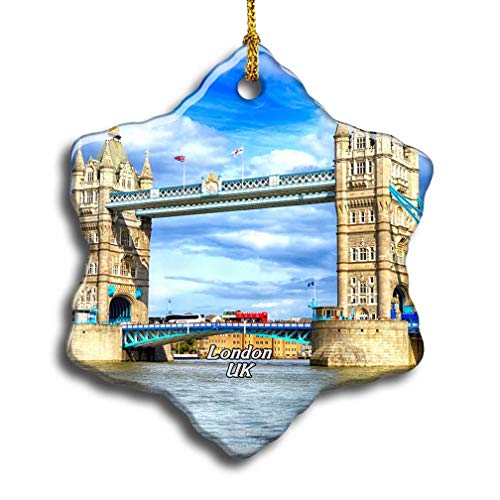 Umsufa UK England Tower Bridge London Christmas Ceramic Ornament Xmas Tree Decor Souvenirs Double Sided Snowflake Porcelain Home Gifts