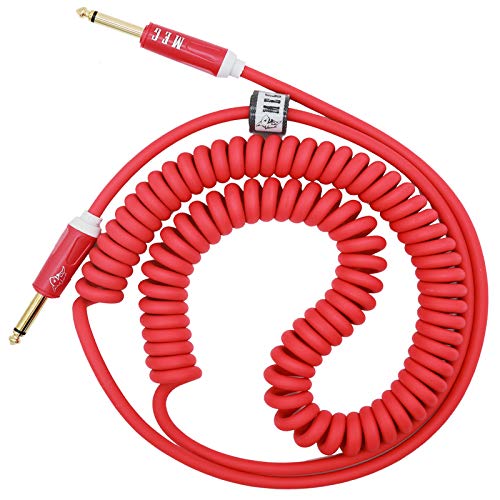 Coiled Guitar Cable Electric Instrument Cable 10 ft Curly Instrument Cable Coil Guitar Cable Stretchable Straight to Straight Dual Straight Plugs (Red)