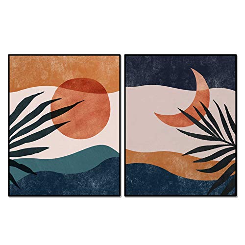 Abstract Wall Art for Living Room Boho Print Set Terracotta Wall Art Abstract Palm Leaf Art, SET of 2, 8×10 Inch Unframed