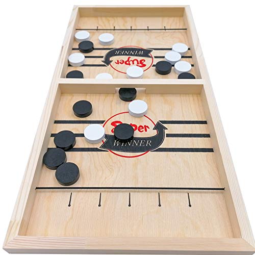 Fast Sling Puck Game Large Size Hockey Melightful Pass Puck Game Board Wooden for Kids Adults Party Family Night Fun Game Traveling Camping Birthday (Super Winner)…