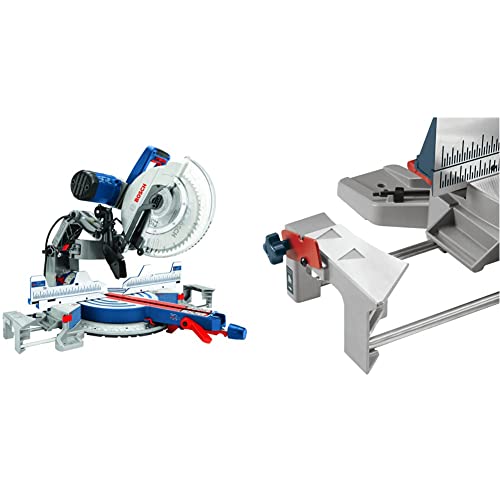 BOSCH GCM12SD 15 Amp 12 Inch Corded Dual-Bevel Sliding Glide Miter Saw with 60 Tooth Saw Blade & MS1234 Miter Saw Length Stop