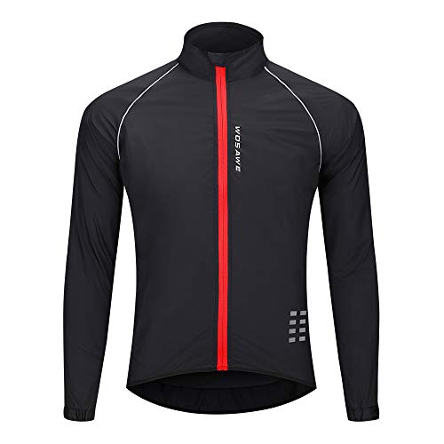 WOSAWE Men’s Cycling Wind Jacket Reflective Ultralight Windbreaker Black XXL