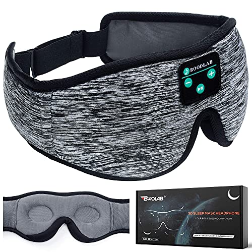 Boodlab Sleep Headphones Bluetooth Sleep Mask, 3D Sleep Eye Mask with Ultra-Thin HD Stereo Speakers Washable Adjustable for Sleeping Side Sleepers, Air Travel,Yoga,Meditation,Holiday