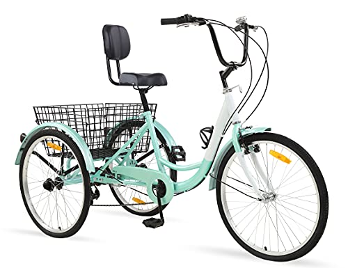 Hangnuo Adult Tricycles 7 Speed, Adult Tricycle Trikes 20/24/26 inch 3 Wheel Bikes, Three-Wheeled Bicycles Cruise Trike with Shopping Basket for Seniors Men Women Cycling Exercise Recumbent Bike