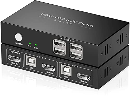 Rybozen KVM Switch HDMI, 4K@30Hz HDMI Switch 2 Port Box, 2 Computers Share One Monitor, HDMI KVM with 4 USB 2.0 Ports Support Wireless Keyboard and Mouse, USB Disk, Printer