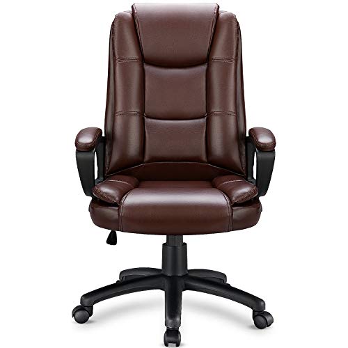 OFIKA Home Office Chair, Comfortable Heavy Duty Design, Ergonomic High Back Cushion Lumbar Back Support, Computer Desk Chair, Big and Tall Chair, Adjustable Executive Leather Chair with Arms (Brown)