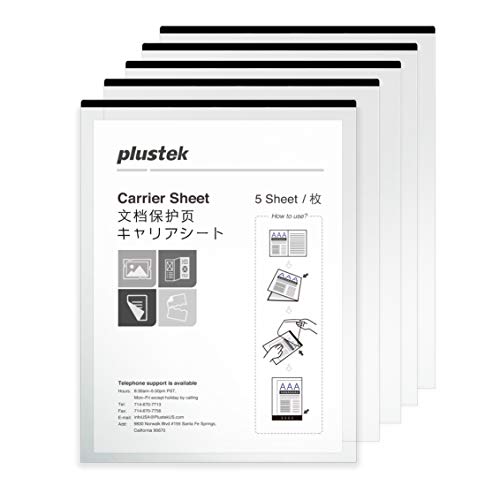 Plustek A4 / Letter Size Document Carrier Sheets (Pack of 5) – Protects Fragile Paper and A3 Size Document by Folding…