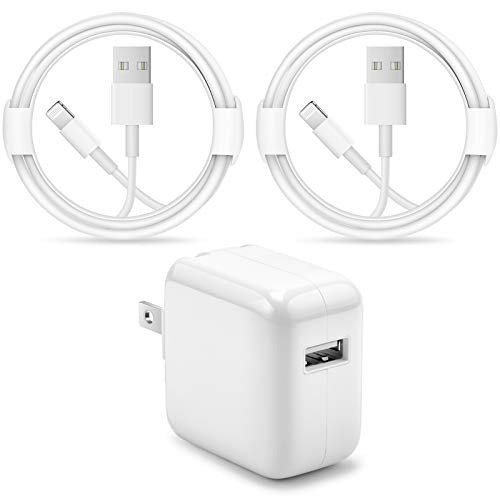 iPad Charger iPhone Charger【Apple MFi Certified】 12W USB Wall Charger Foldable Portable Travel Plug with 2-Pack USB to Lightning Cable(6 Ft) Compatible with iPhone, iPad, iPad Mini, iPad Air, Airpods