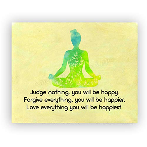 “Love Everything-You Will be Happiest”-Spiritual Wall Art -10 x 8″ Multi-Colored Yoga Pose Print-Ready to Frame. Inspirational Home-Studio-Office-Meditation-Zen Decor. Perfect Life Lesson for All!
