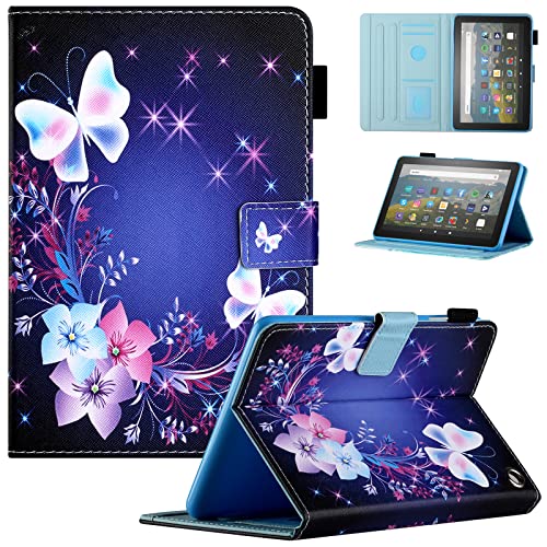 Fancity Case for All-New Kindle Fire HD 8 & 8 Plus Tablet (Fit 2020 10th Generation Only) – Slim Fit Protective Case PU Leather Standing Cover with Smart Auto Sleep/Wake, Butterfly