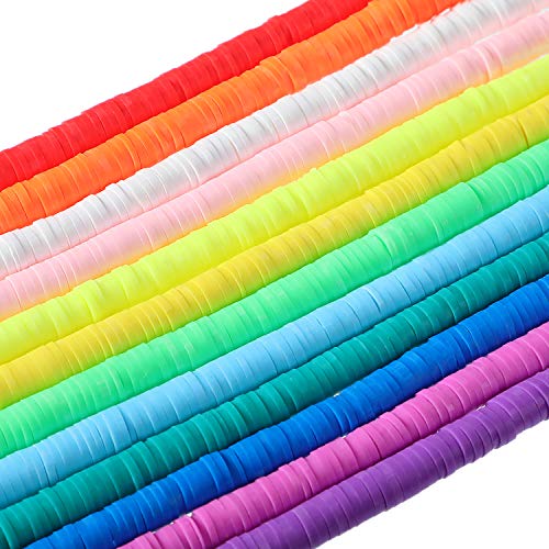 12 Strands 4800 Pieces 6 mm Polymer Clay Beads Flat Round Loose Beads Handmade Vinyl Disc Beads Loose Spacer Bead for Jewelry Making Necklace Bracelet Supplies, 12 Colors (Chic Color)