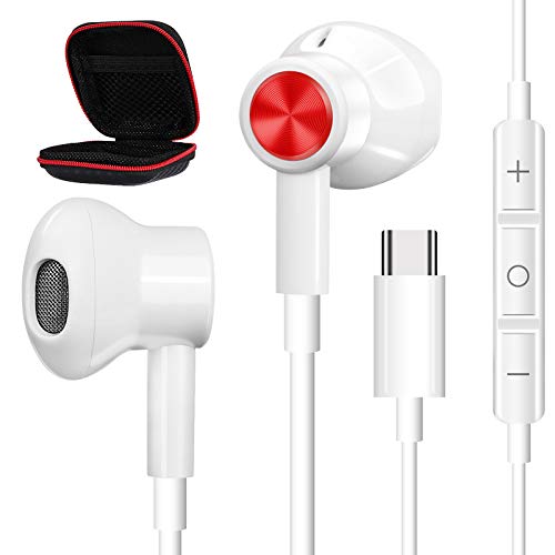 Jelanry USB C Headphone with Microphone, USB Type C Earbuds Magnetic Wired Earphone Volume Control for iPad 10 Mini Air Samsung Z Fold 4 Flip 3 Galaxy S22 S21 S20 Pixel 7 Pro OnePlus 10 9 Pro, White