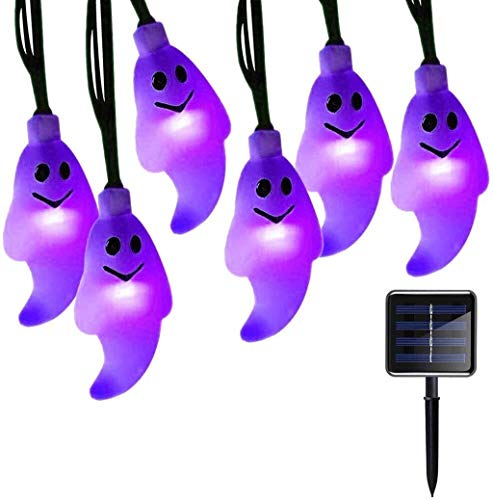 LIUPENGWEI Solar Outdoor Rodgersia String, 30 LED Ghost Globe-Shaped Solar Fairy Lights for Home, Party, Holiday, Christmas Decorations (Purple) Garden Ghost Light