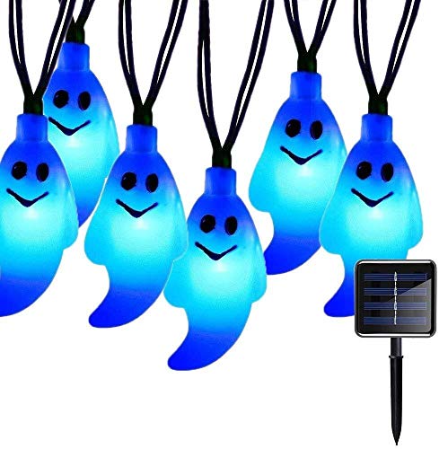 LIUPENGWEI Solar Outdoor Rodgersia String, 30 LED Ghost Globe-Shaped Solar Fairy Lights for Home, Party, Holiday, Christmas Decorations (Blue) Garden Ghost Light