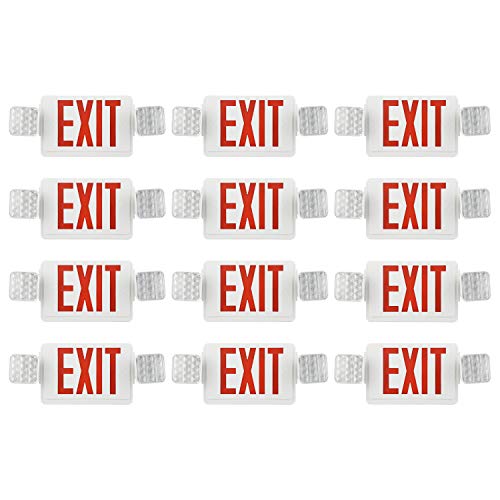 EXITLUX 12 Packs LED Exit Sign with Emergency Lights and Back Up Batteries-UL Standard Red or Green Emergency Exit Sign Lighting,Emergency Lights for Business