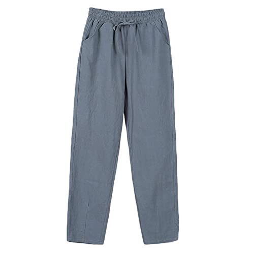 Andongnywell Womens Casual Cotton Linen Straight Leg Pants Loose Drawstring Elastic Waist Harem Pant with Pockets (Gray,Large)