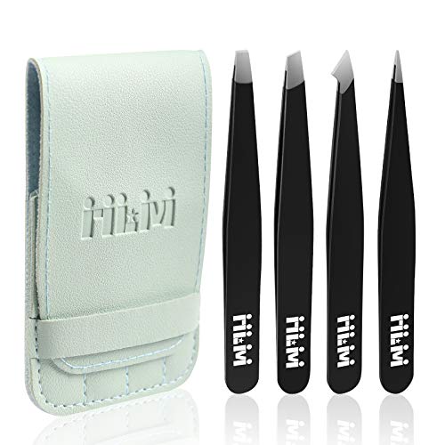 NLM Tweezers Set-Professional Stainless Steel Tweezers, Best Precision Tweezers for Eyebrows – Great Precision for Facial Hair, Ingrown Hair, Splinter,Hair Plucking Daily Beauty Tool with Leather Case