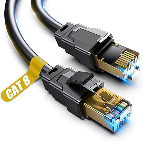 Cat 8 Ethernet Cable, 10ft Heavy Duty High Speed Internet Network Cable, Professional LAN Cable, 26AWG, 2000Mhz 40Gbps with Gold Plated RJ45 Connector, Shielded in Wall, Indoor&Outdoor