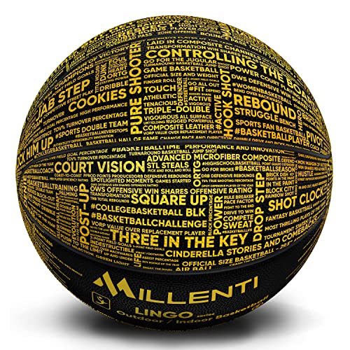 Millenti Street Cred Lingo Basketball Leather-Like Texture for Outdoor and Indoor Sport with Chick Hearn Classic One Liner Basketball Adjectives Gold BB0107GD