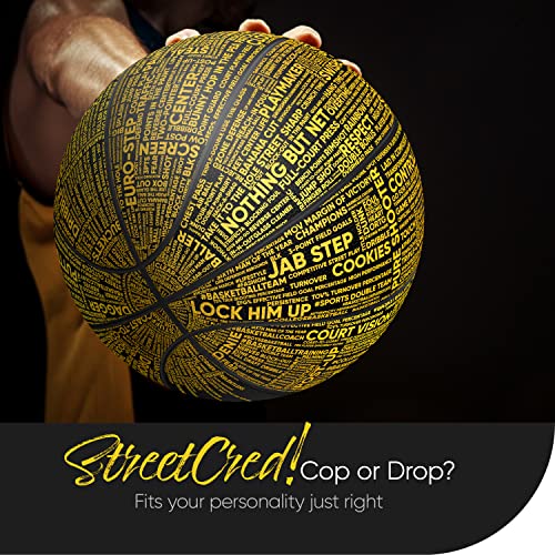 Millenti Street Cred Lingo Basketball Leather-Like Texture for Outdoor and Indoor Sport with Chick Hearn Classic One Liner Basketball Adjectives Gold BB0107GD | The Storepaperoomates Retail Market - Fast Affordable Shopping