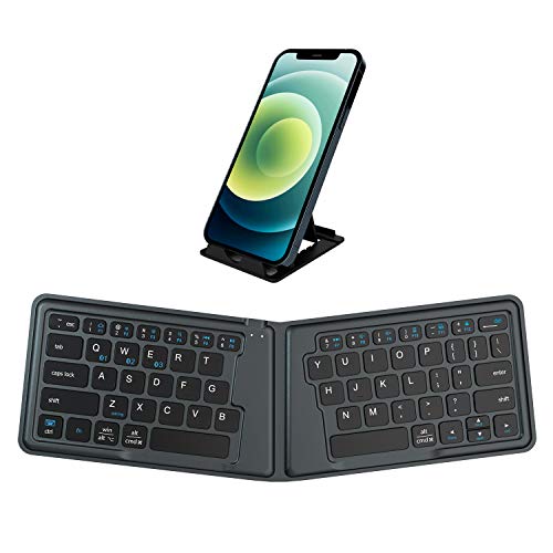 Samsers Multi-Device Bluetooth Keyboard Portable Rechargeable Wireless Keyboard with Stand Holder, Ultra Slim Ergonomic Folding Keyboard BT 5.1 for OS iOS Android Windows Cellphone Tablet Laptop Mac