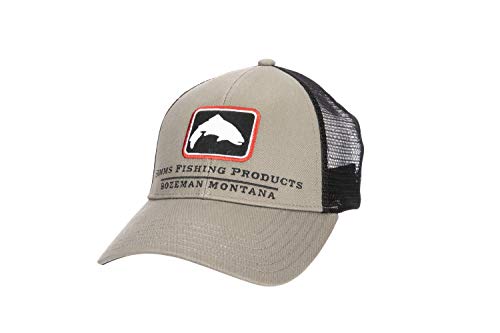 Simms Trout Icon Trucker Hat – Snapback Baseball Cap with Trout Fish, Tan