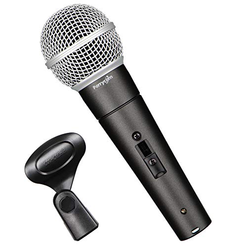 Perrycom Professional Dynamic Vocal Microphone with On and Off Switch,Cardioid Dynamic Handheld Metal XLR Mic Compatible with AMP/Speaker/Mixer for Singing,Black Mic Clip,Gold Pasted XLR Conn(TM58S)