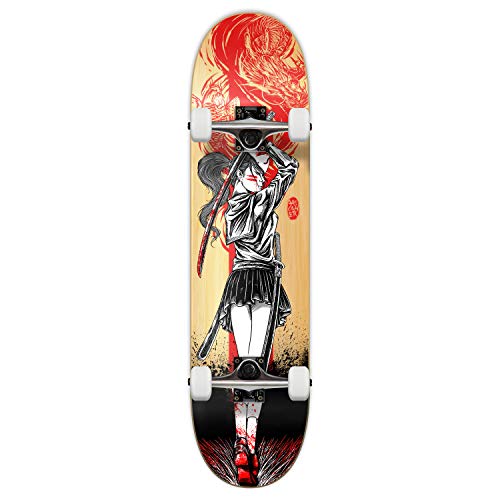Yocaher Anime Girl Samurai Red Dragon Complete 7.75″ Skateboard w/7Ply Maple Deck, Black Widow Premium Grip Tape, Aluminum Alloy Truck, ABEC-9 Chrome Bearing (Complete 7.75″ Girl Samurai Red Dragon)