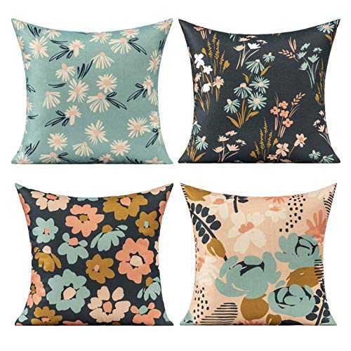 Outdoor Patio Furniture Throw Pillow Covers Spring Flowers Bench Cushion Covers Colorful Floral Summer Pillowcases 18×18 Set of 4 for Porch Sofa Bed